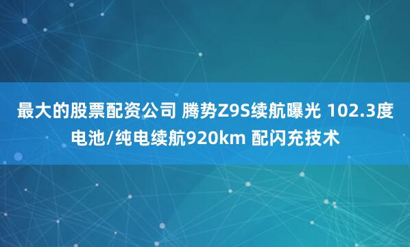 最大的股票配资公司 腾势Z9S续航曝光 102.3度电池/纯电续航920km 配闪充技术